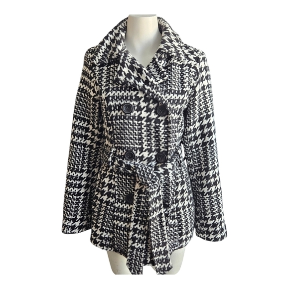 Me Jane Jackets & Blazers - Me Jane Herringbone Pattern Lined Coat Button Front With Belt & Pockets Sz Small